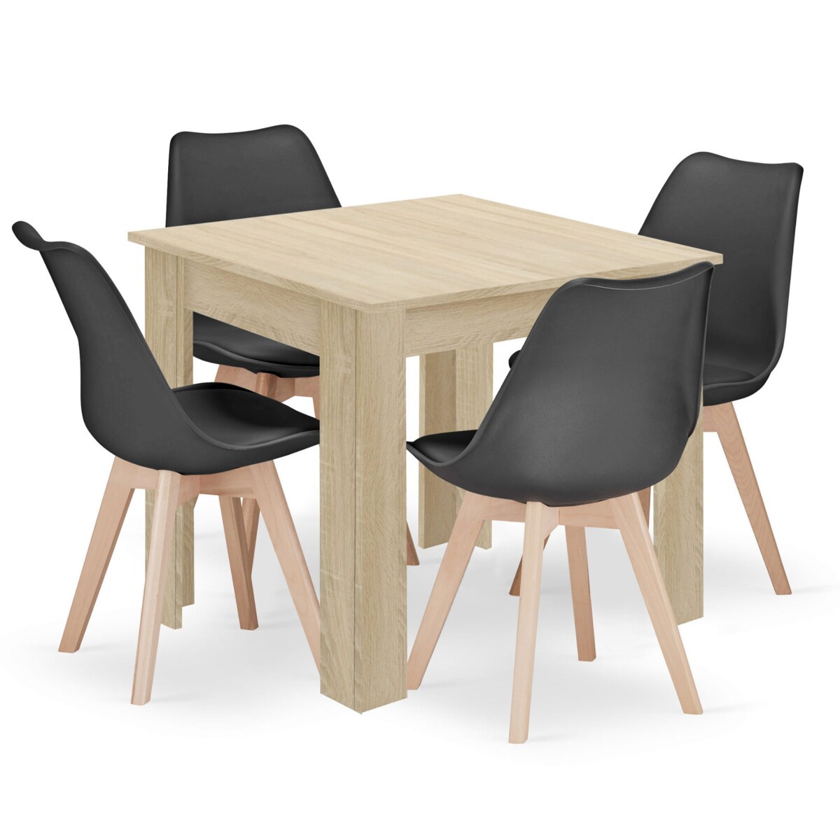 Zestaw Stół Do Jadalni Kuchni Salonu Biura Kwadratowy 80X80 Dąb Sonoma + 4 Krzesła Mark Czarne