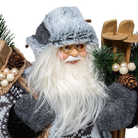 Figurka materiałowa Święty Mikołaj z nartami 45 cm