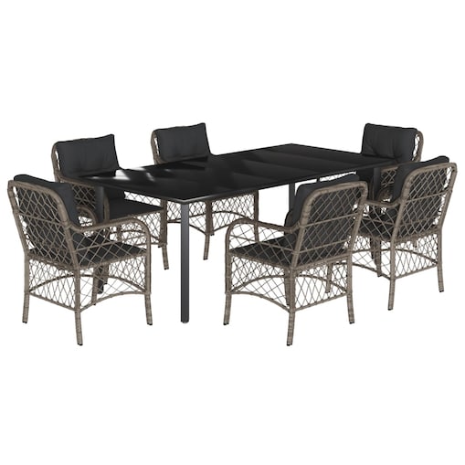 vidaXL 7-cz. zestaw mebli ogrodowych z poduszkami, szary, rattan PE