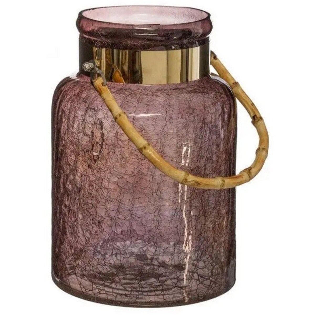 Lampion szklany śliwkowy z bambusowym uchwytem 25 cm