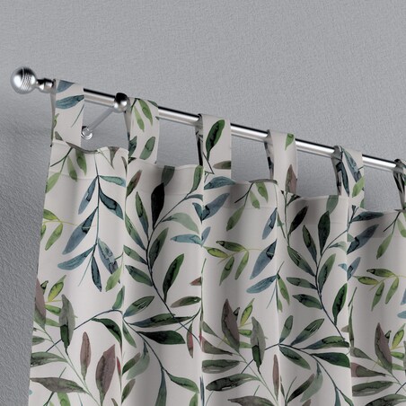 Zasłona na szelkach 1 szt. 130x245 zielone gałązki na białym tle