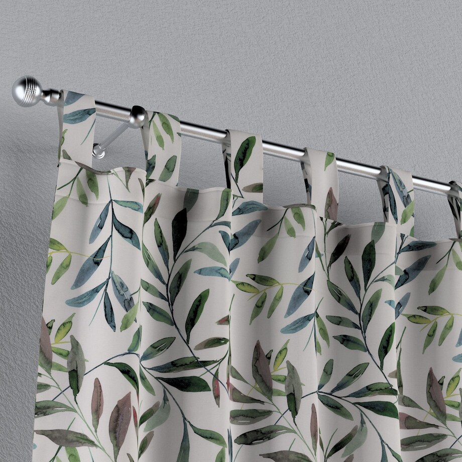 Zasłona na szelkach 1 szt. 130x245 zielone gałązki na białym tle