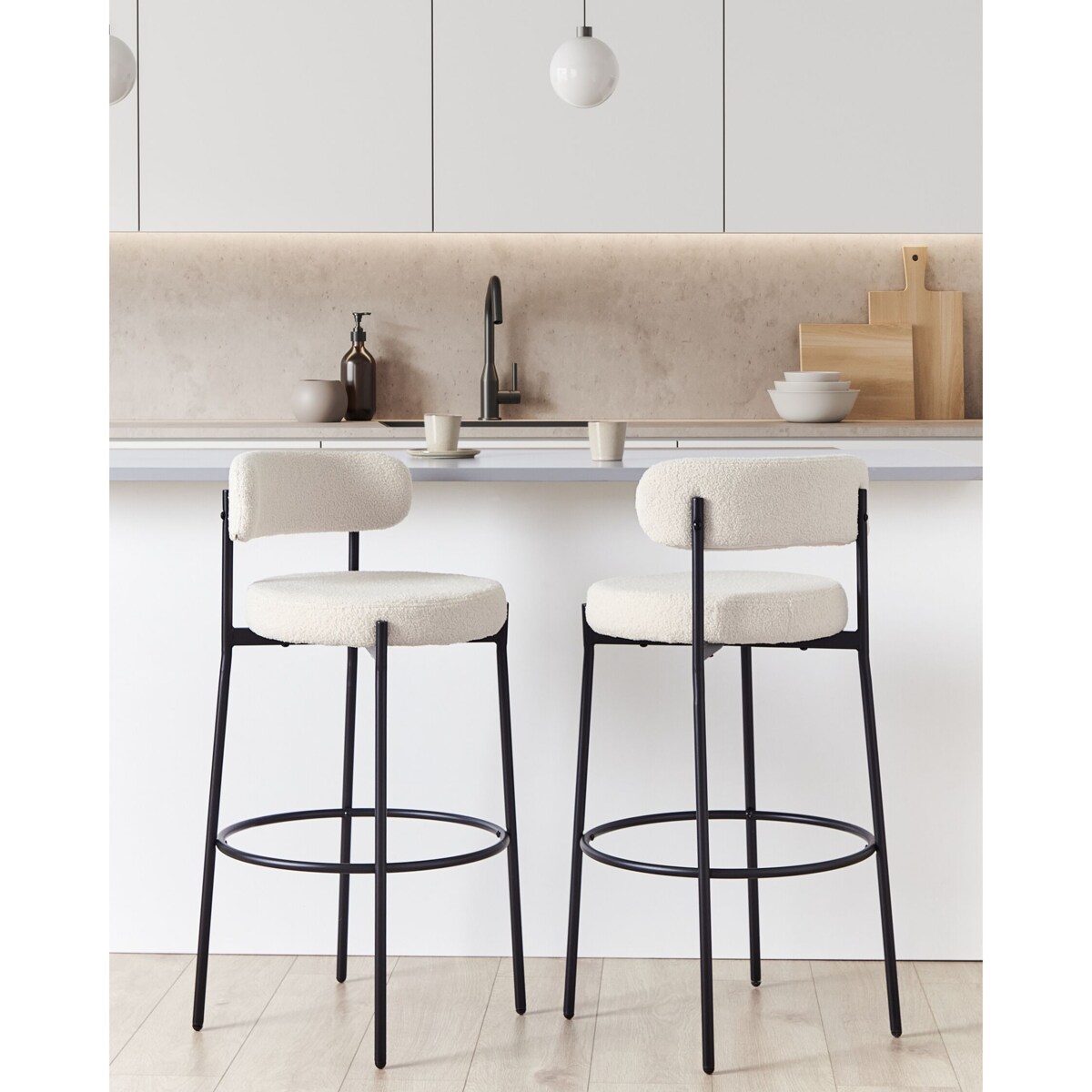 Zestaw 2 krzeseł barowych ALLISON Boucle Biały