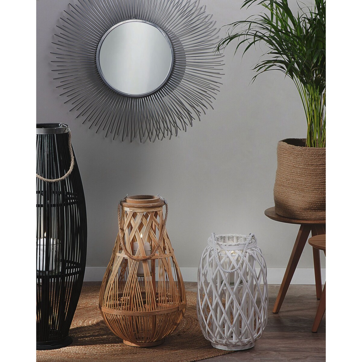 Lampion drewniany 40 cm biały MAURITIUS