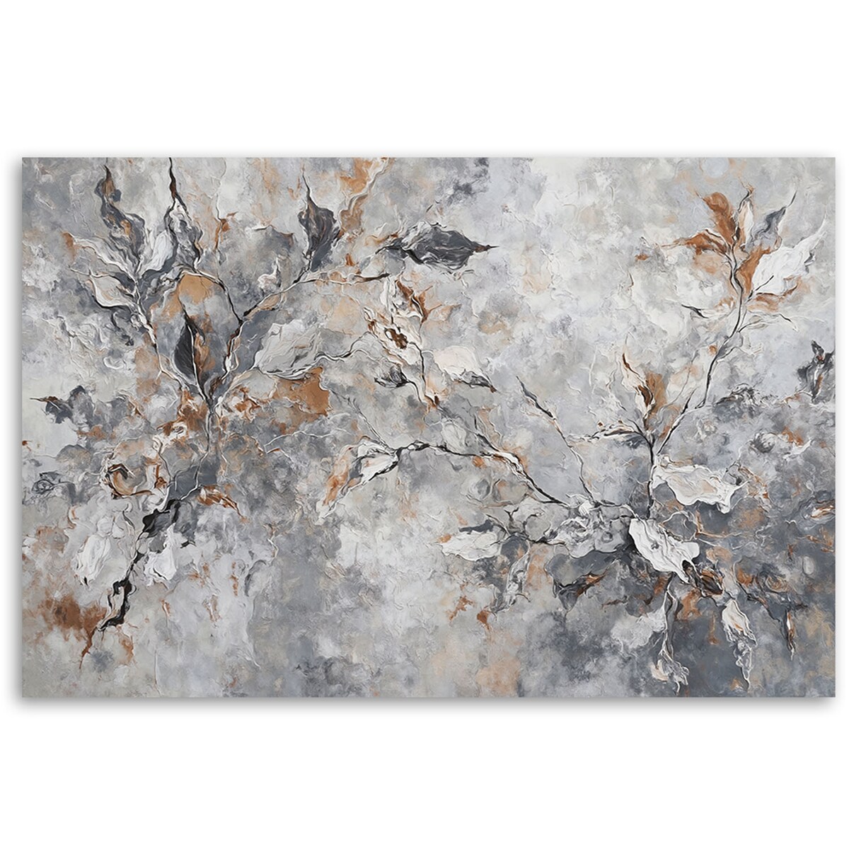 Obraz nowoczesny do salonu sypialni Abstrakcja Botanika Szary Złoty 100x70