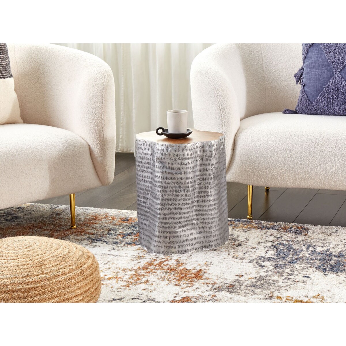 Stolik kawowy tekowy srebrny GORDON