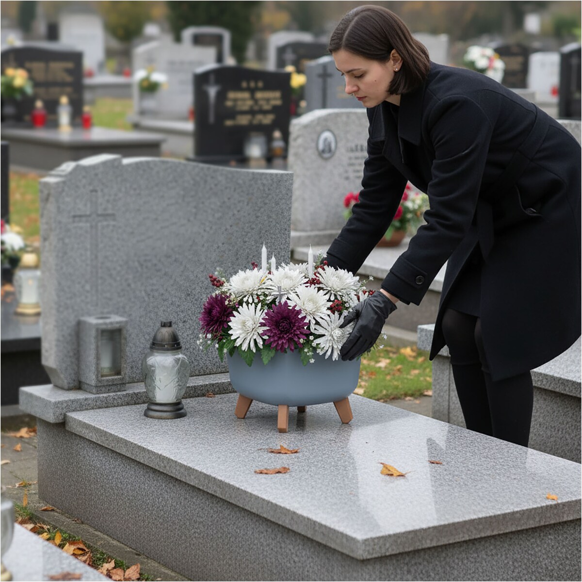 Donica Na Cmentarz Doniczka Na Nóżkach Na Wszystkich Świętych Szara 29 Cm