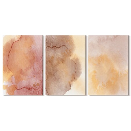 Zestaw 3 dużych obrazów na płótnie - Ciepłe akwarele barwne tekstury - pomarańczowy