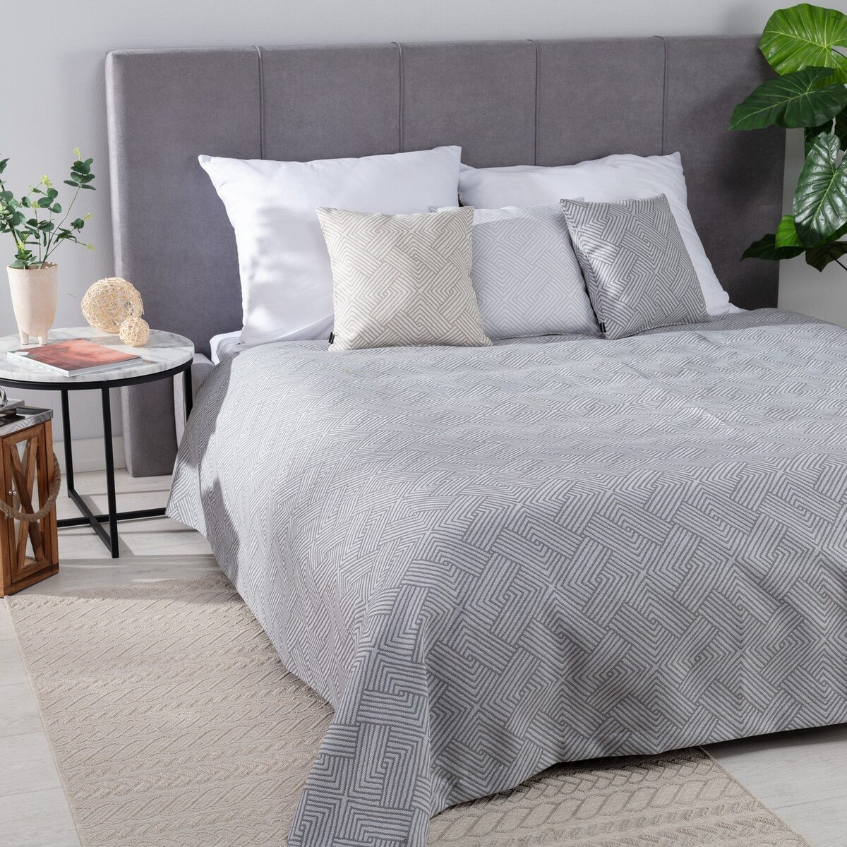 Pled narzuta 220x260cm 220x260 szare wzory geometryczne