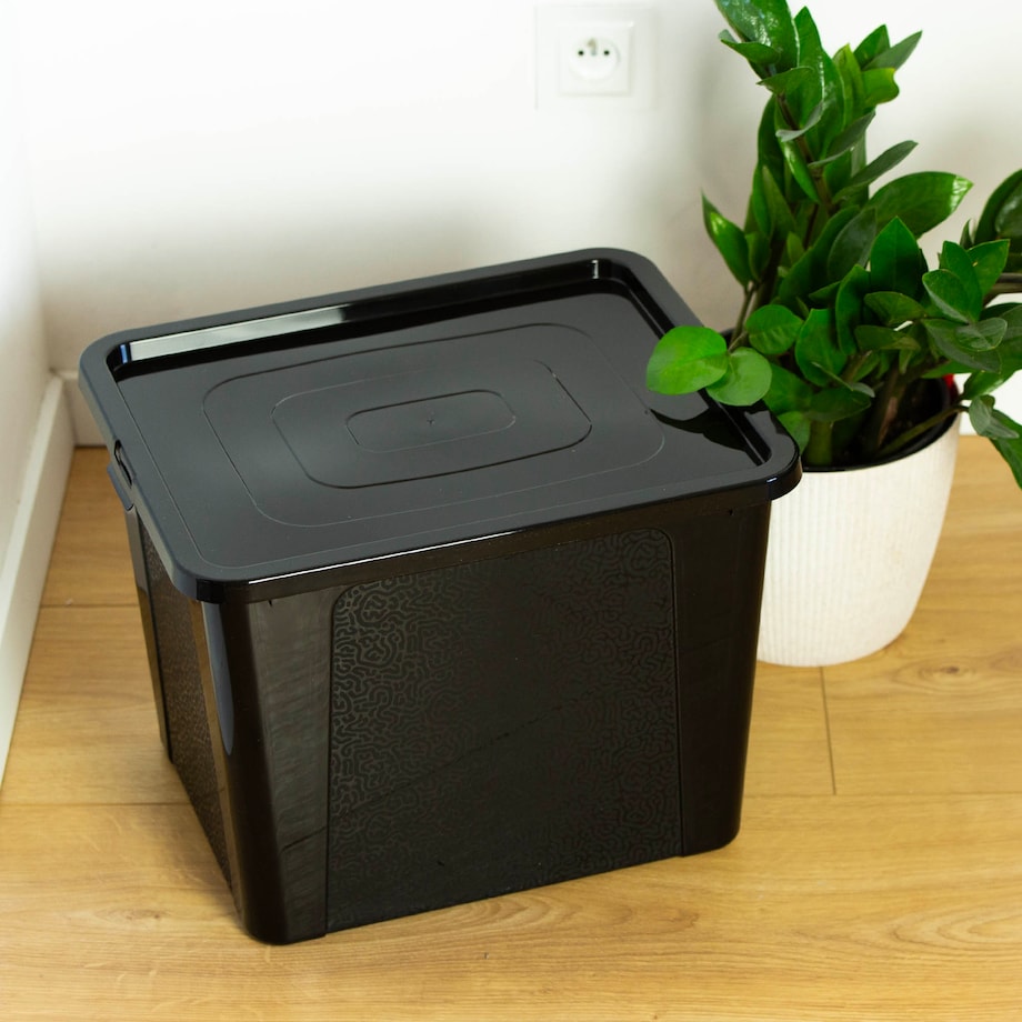 Pojemnik Plastikowy Z Pokrywą Duży Zamykany Pudełko Box Czarny 30L