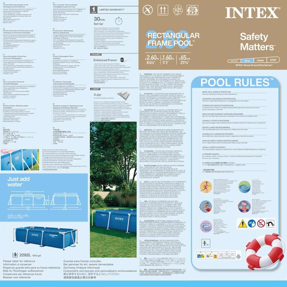 Intex Basen Rectangular Frame, 260 x 160 x 65 cm, 28271NP