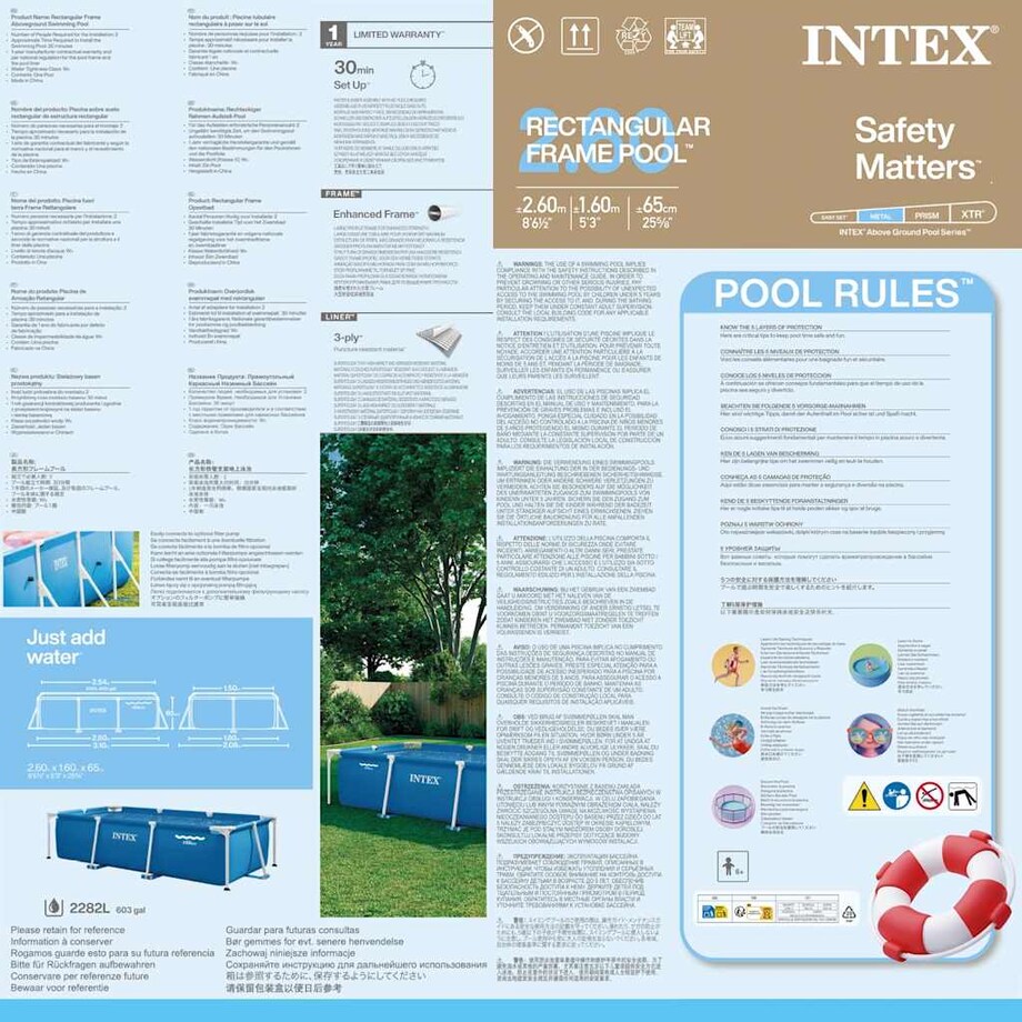 Intex Basen Rectangular Frame, 260 x 160 x 65 cm, 28271NP