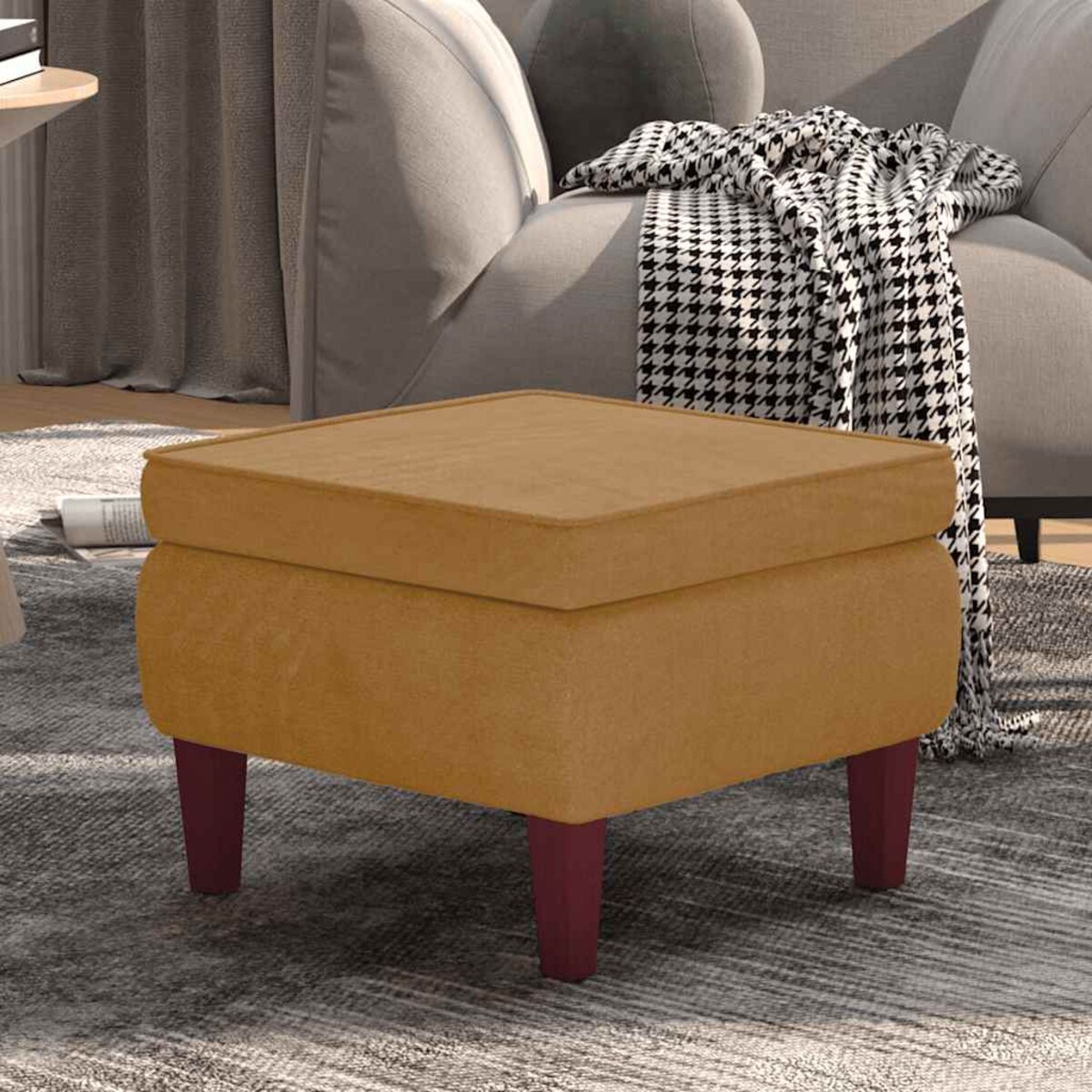 vidaXL Podnóżek z drewnianymi nóżkami, brązowy, obity aksamitem