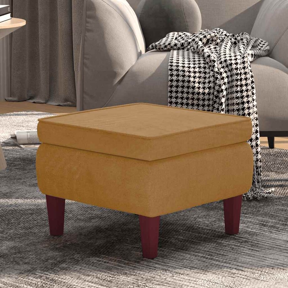 vidaXL Podnóżek z drewnianymi nóżkami, brązowy, obity aksamitem