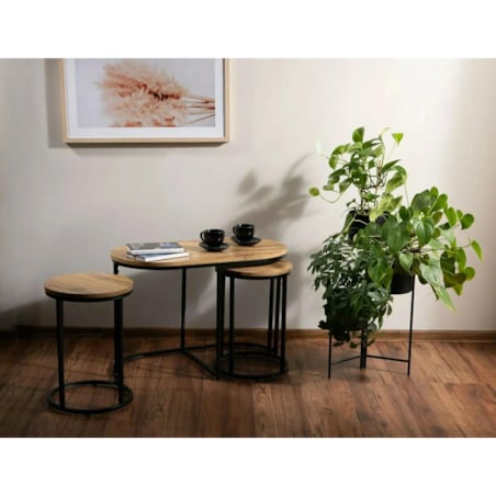 Zestaw 3 ław TWIX dąb artisan/czarny mat