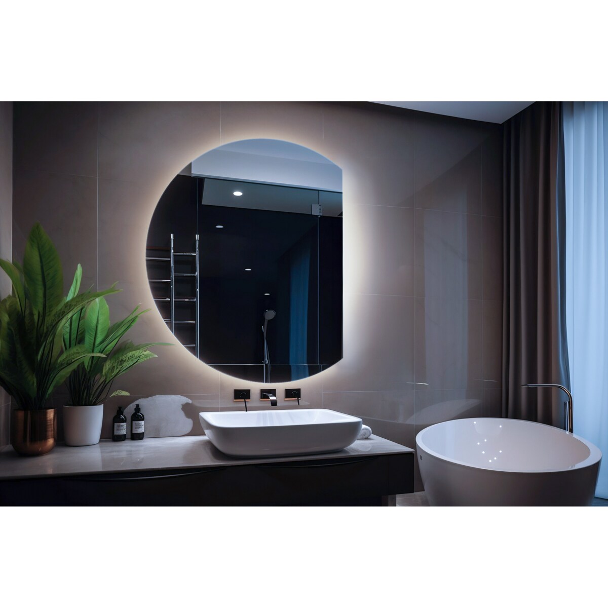 Lustro LED ścięty okrąg 70x80 cm - światło zimne