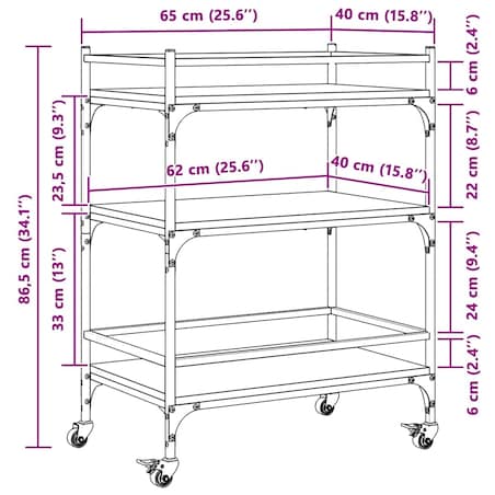 vidaXL Wózek kuchenny, czarny, 65x40x86,5 cm, materiał drewnopochodny