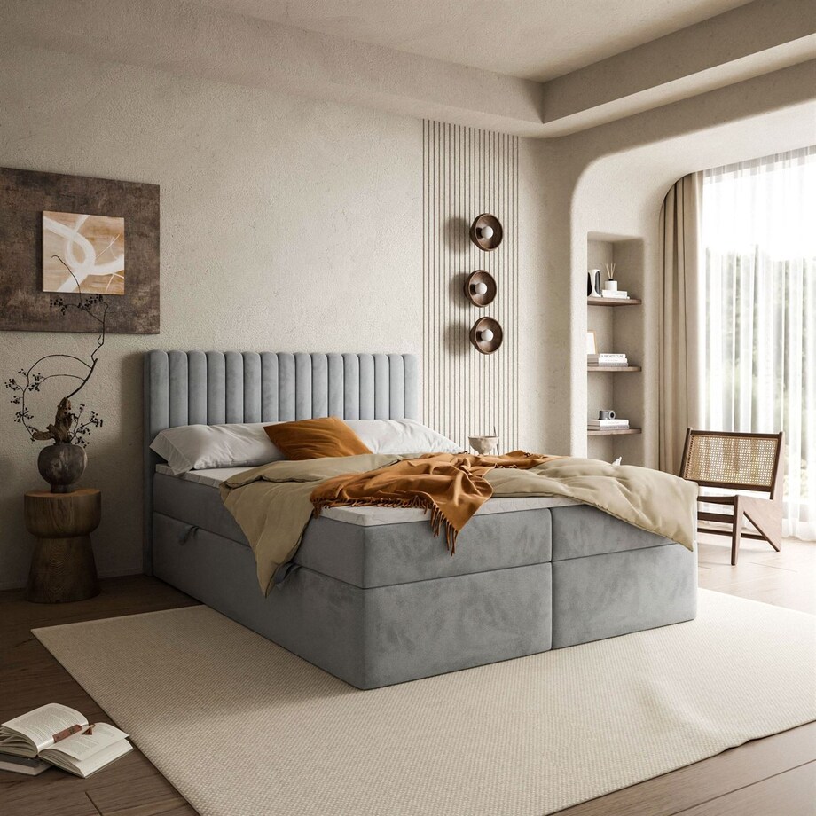 Łóżko kontynentalne JANELLE z materacem bonellowym, 180x200, MV 2218, topper