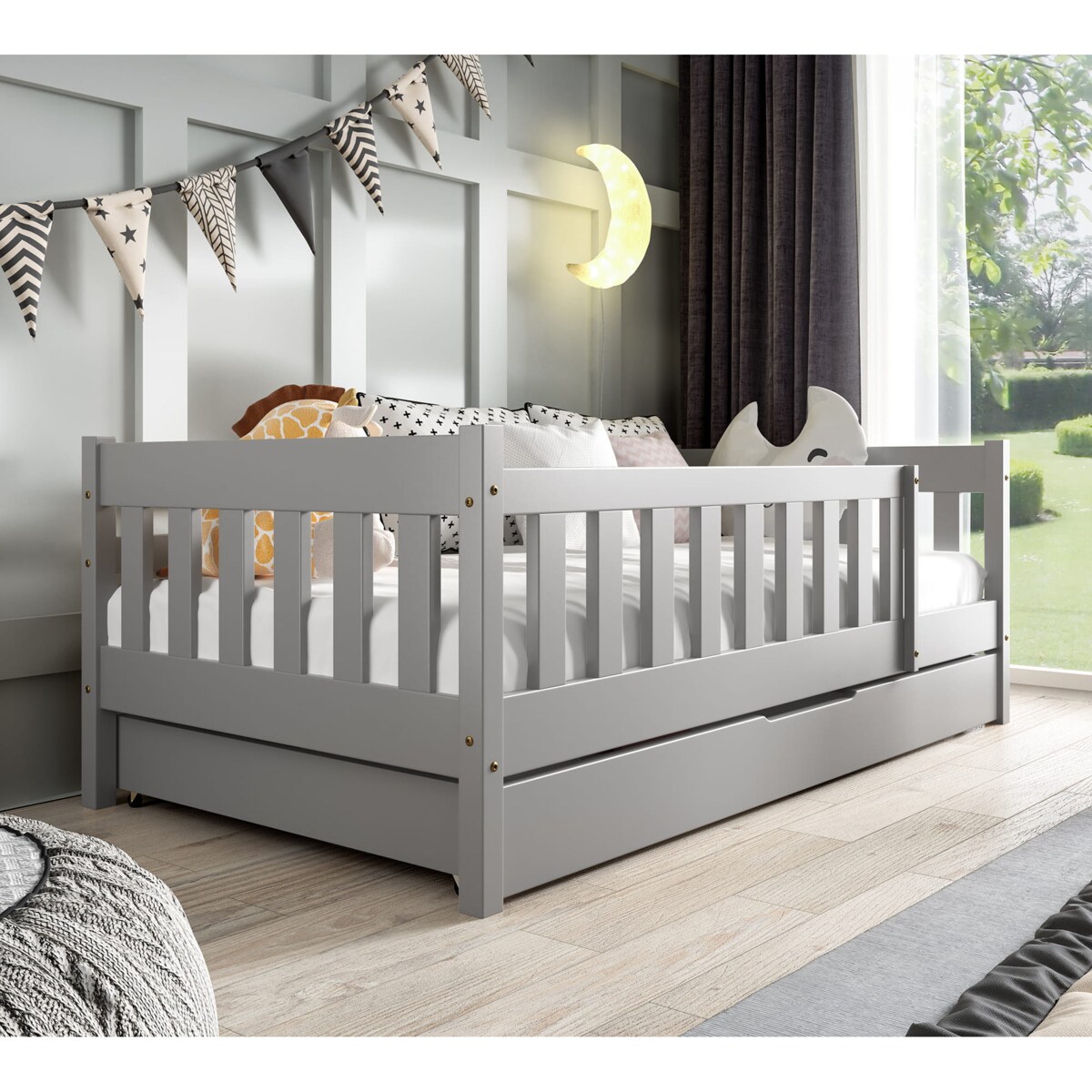 Łóżko drewniane dziecięce Zosia 80x190 szare