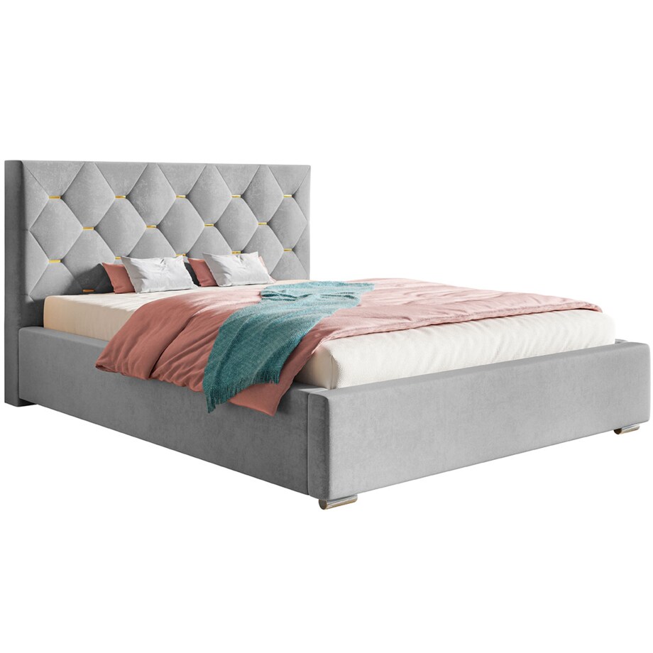 Łóżko sypialniane 180x200 BEN 17 z pojemnikiem na pościel i stelażem- szare