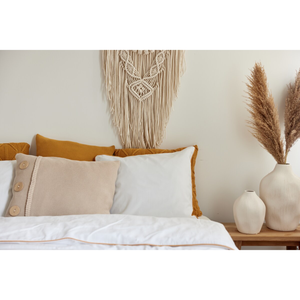 Poszewka klasyczna z guzikami beżowa, 40 x 60 cm, La Manta