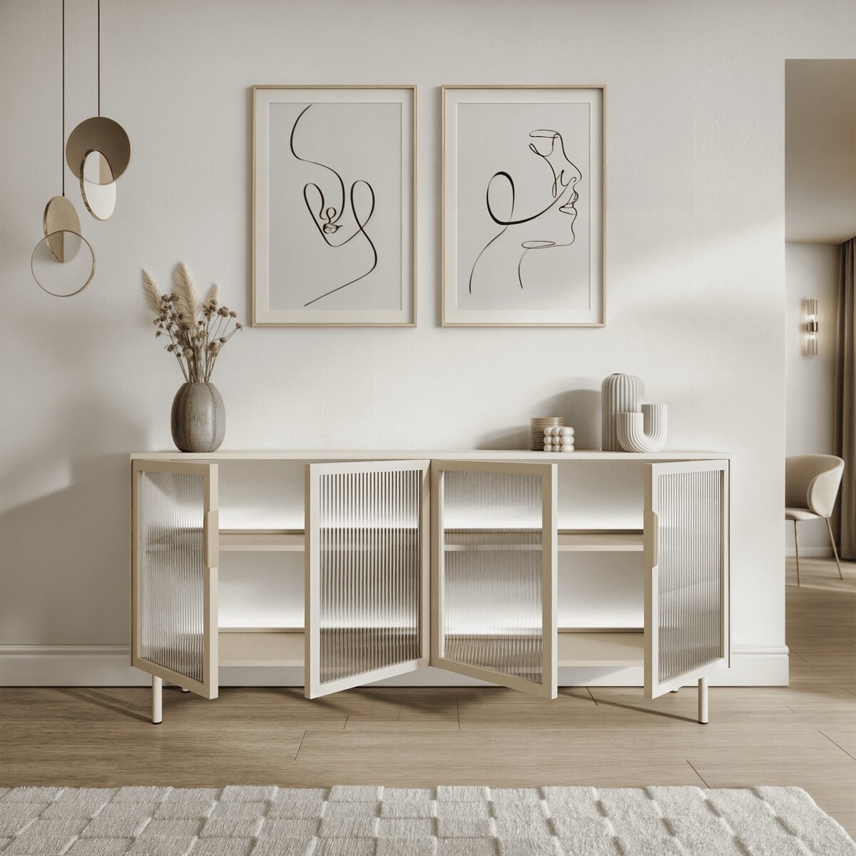 Przeszklona komoda LINEA 4D z oświetleniem LED, kaszmir