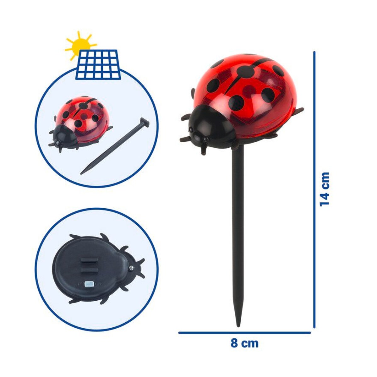 Lampki ogrodowe solarne, biedronki LED, 14 cm, 4 szt