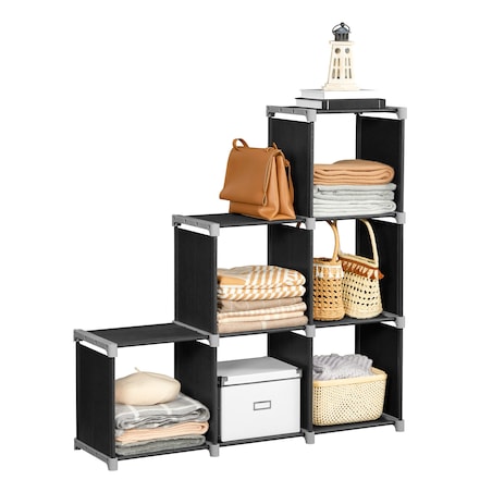 Regał Modułowy 105X30X105 Cm Czarna Tkanina, Szare Łączniki, Czarne Rurki