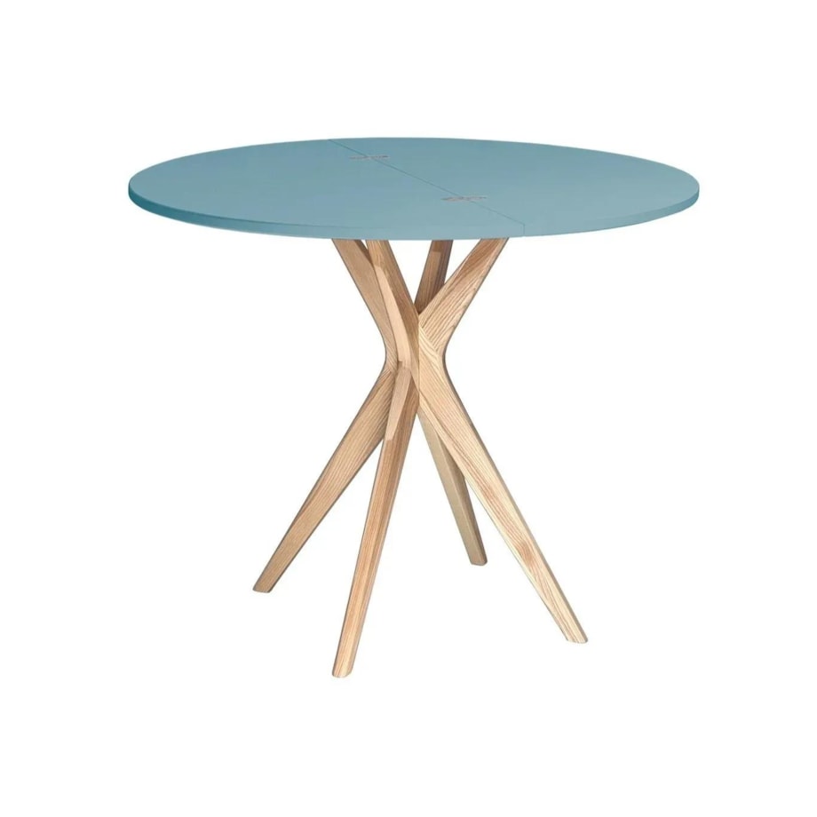 Stół półokrągły CUTTI 100x100 rozkładany jasny niebieski/jesion