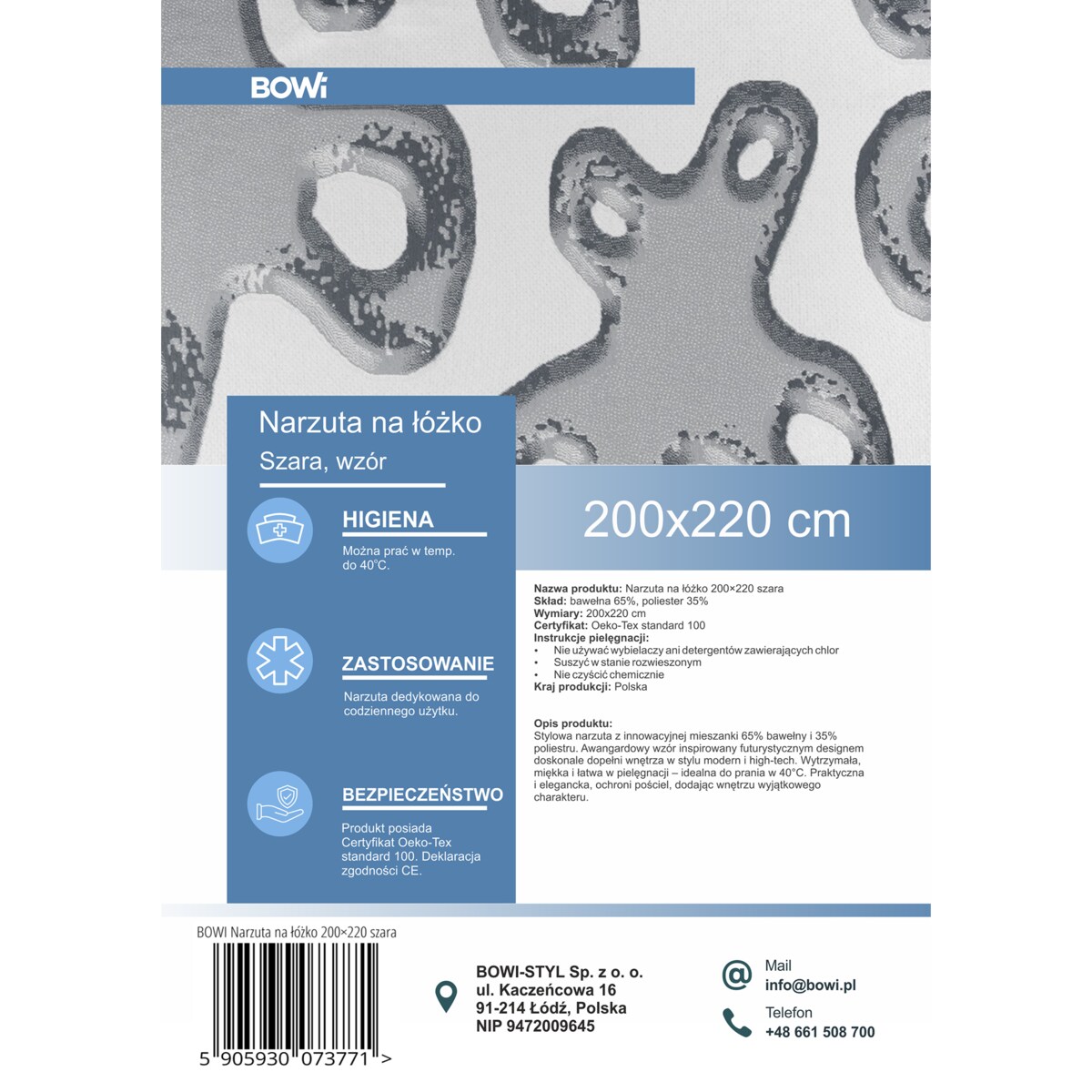 Narzuta na łóżko 200x220 cm szara