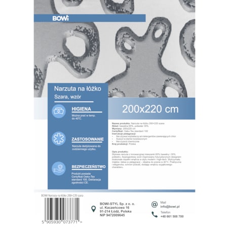 Narzuta na łóżko 200x220 cm szara