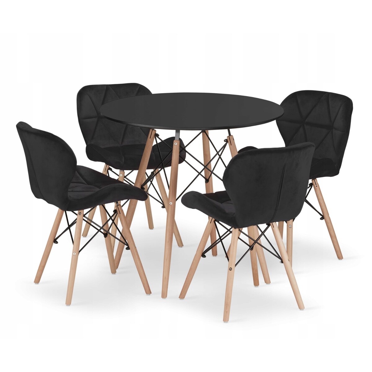 Zestaw Stół Do Jadalni Kuchni Salonu Biura Okrągły Todi 80 Czarny + 4 Krzesła Lago Czarne