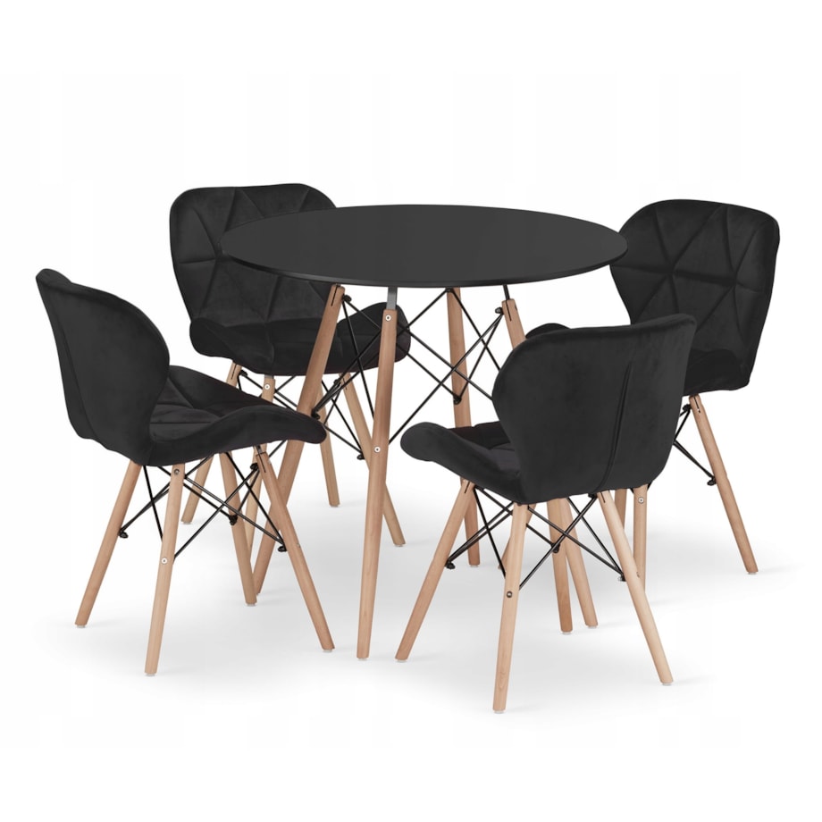 Zestaw Stół Do Jadalni Kuchni Salonu Biura Okrągły Todi 80 Czarny + 4 Krzesła Lago Czarne