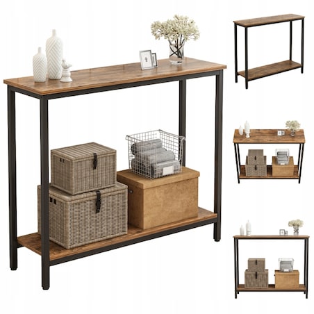 Konsola Stolik Regał Z Półką Loft Industrialny Rustykalny Brąz Szafka 100cm