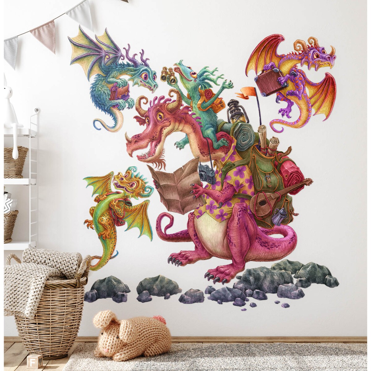 Zestaw naklejek na ścianę, Smoki bajkowa rodzina, 60cm