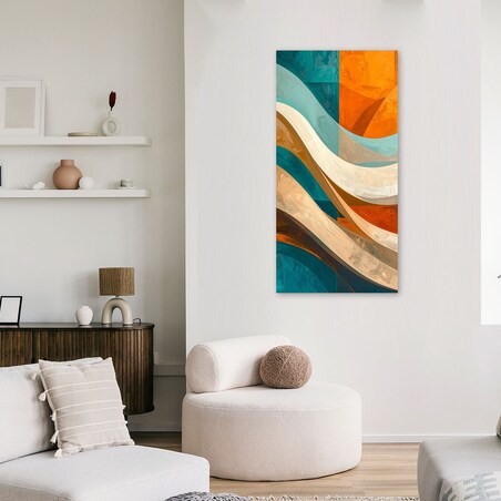Obraz do salonu sypialni biura, Fale abstrakcja turkusowy i pomarańczowy