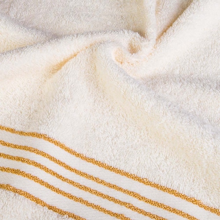 Ręcznik kąpielowy 70x140 cm bawełniany kolor ecru z bordiurą w złote paski 500 g/m2 TIWANO