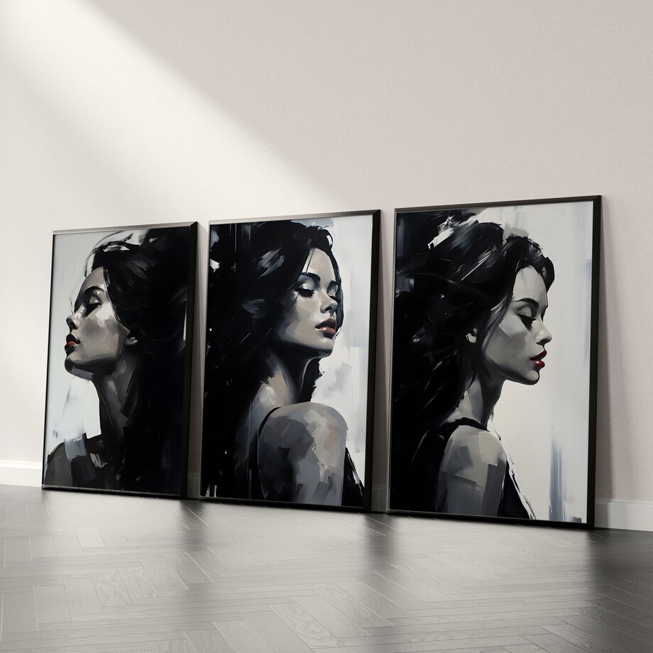 ZESTAW 3X PLAKAT W RAMIE DO SYPIALNI CZARNO-BIAŁE KOBIECE PORTRETY 30x40cm