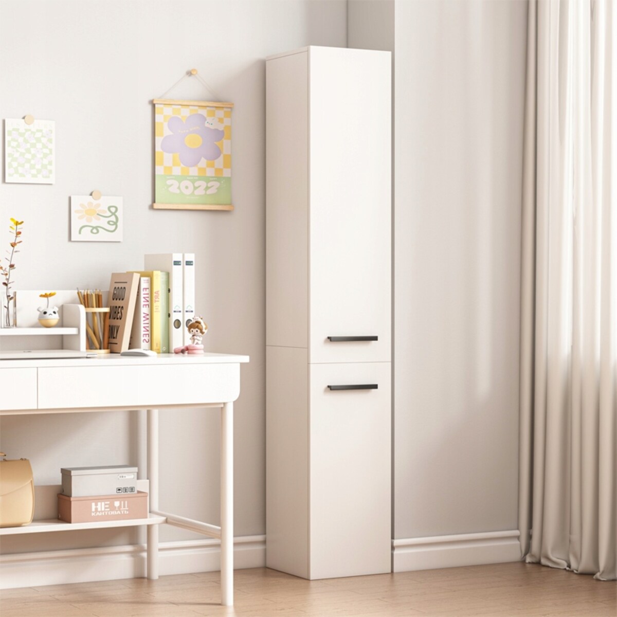 Regał Szafka Biała Nowoczesna Stojąca Słupek Wysoki Loft 2-drzwiowy 174 Cm