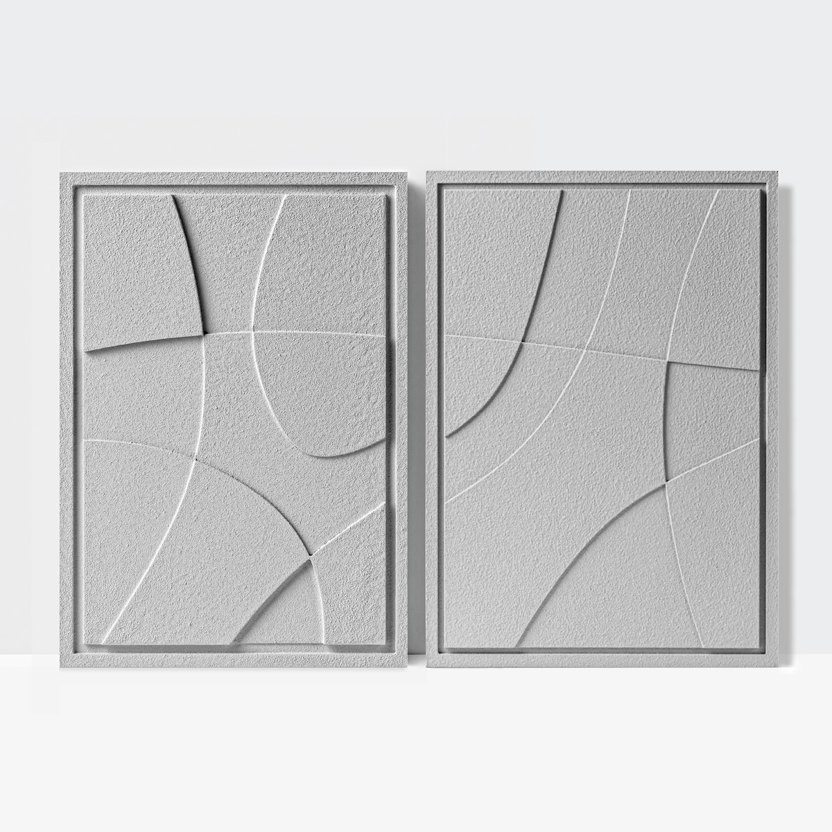 Zestaw 2 Obrazy 3D 35x50cm Abstract – Dekoracje ścienne z Tynku Naturalnego, Milky Grey, Minimalistyczne Reliefy