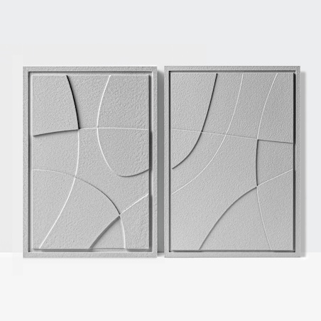 Zestaw 2 Obrazy 3D 35x50cm Abstract – Dekoracje ścienne z Tynku Naturalnego, Milky Grey, Minimalistyczne Reliefy
