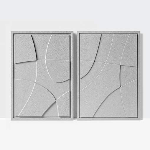 Zestaw 2 Obrazy 3D 35x50cm Abstract – Dekoracje ścienne z Tynku Naturalnego, Milky Grey, Minimalistyczne Reliefy