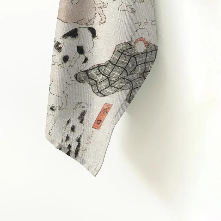 Lniany ręcznik kuchenny - japońskie kotki