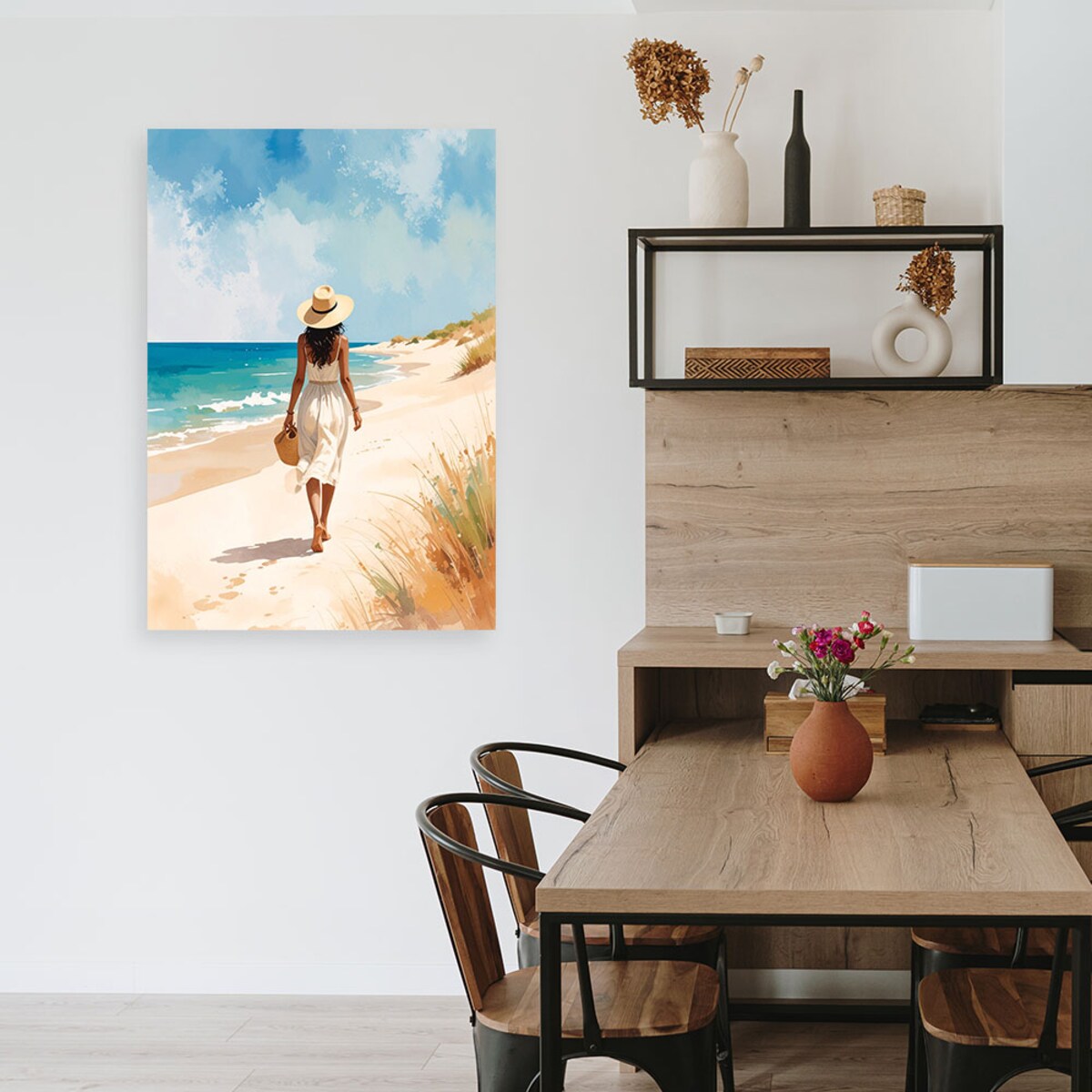 Obraz do salonu sypialni, Kobieta spaerująca po plaży 40x60