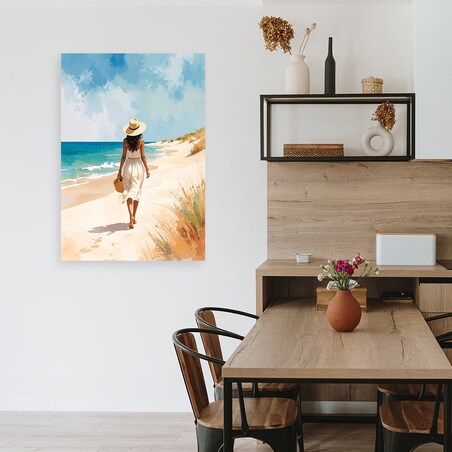Obraz do salonu sypialni, Kobieta spaerująca po plaży 40x60