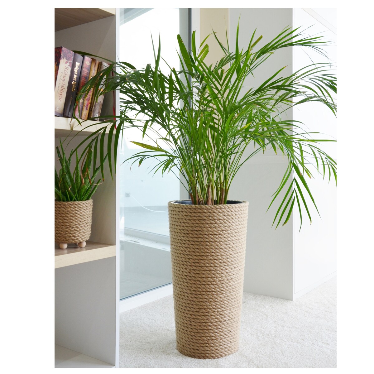 32 BOHO jutowa wysoka osłonka + wkład doniczka koszyk naturalny gruby sznurek LINA z trawy plecionej JUTA styl skandynawski etno loft wzór 32/210