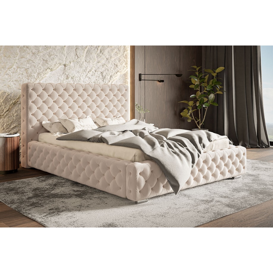 Łóżko do sypialni 140x200 BEN 15 z pikowanym wezgłowiem- beżowe