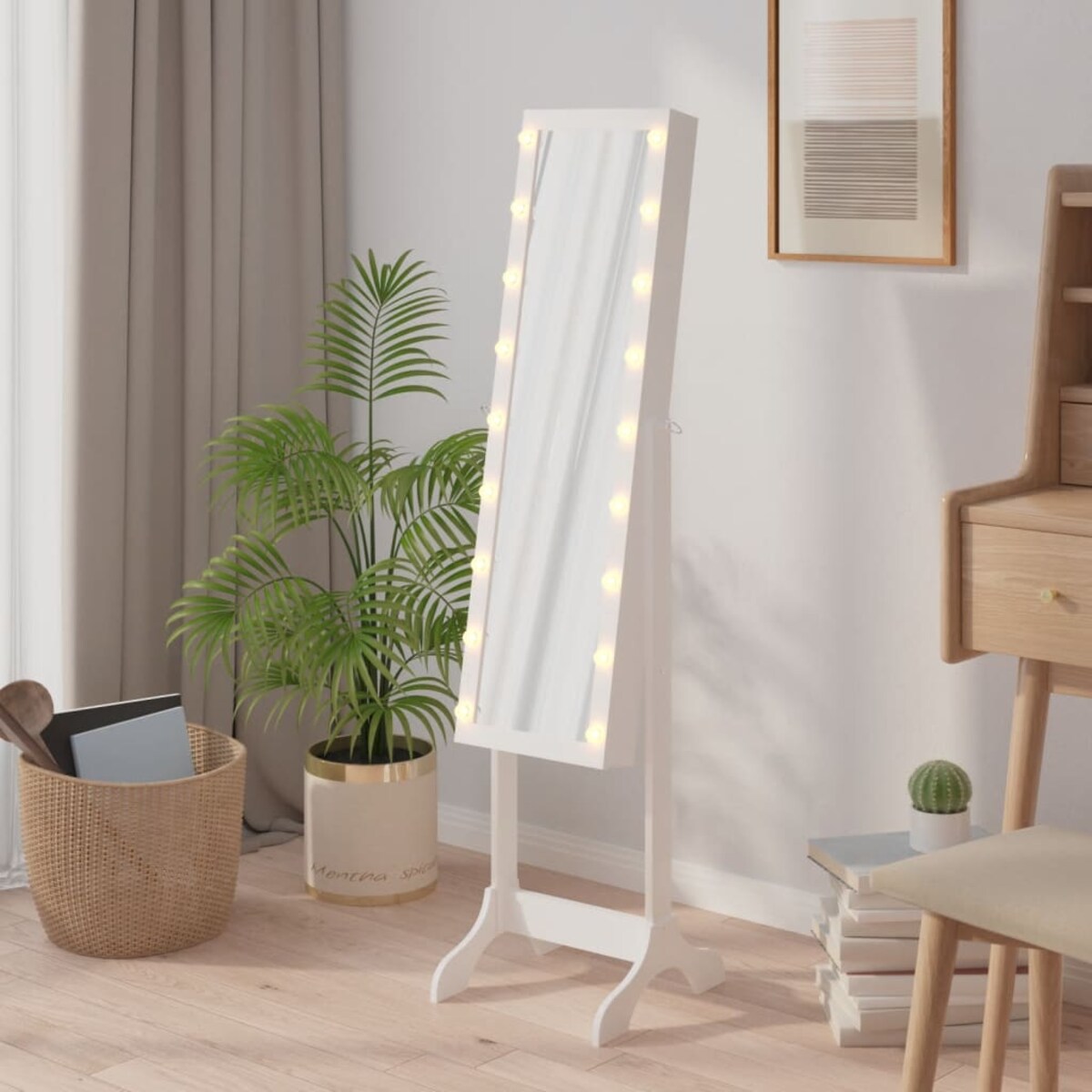 vidaXL Lustro stojące z LED, białe, 34x37x146 cm