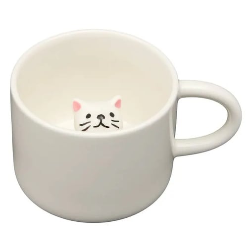 Kubek porcelanowy z kotkiem, biały, kpl. 4 sztuk, Nippon
