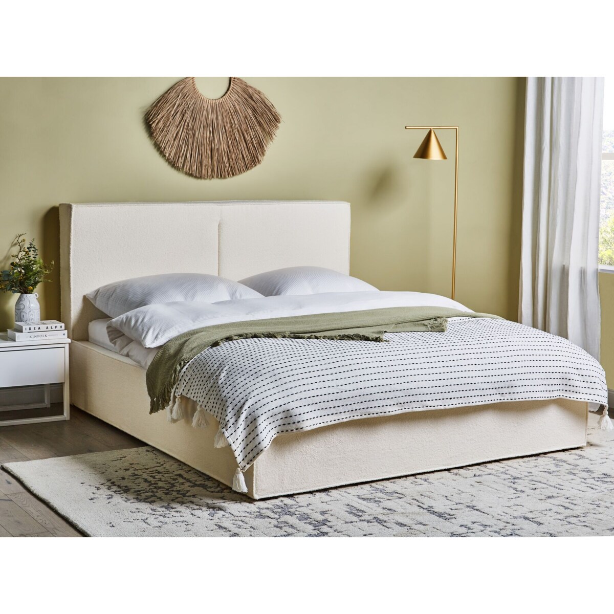 Łóżko z pojemnikiem Boucle MOISSAC 160 x 200 cm Złamana biel